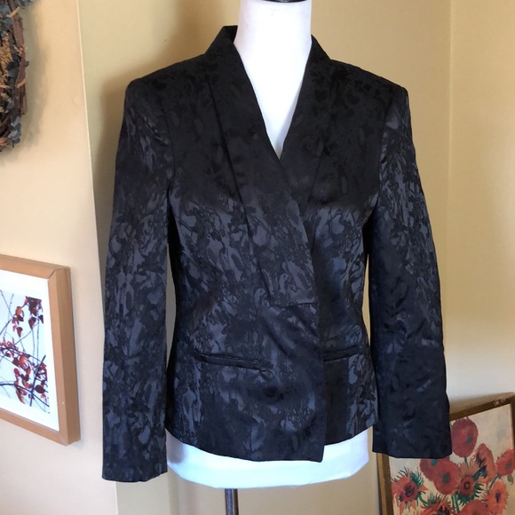 PEA-IN-THE-POD size Large Brocade Black Blazer Collared Mini-Peplum $78 NEW - Picture 2 of 12